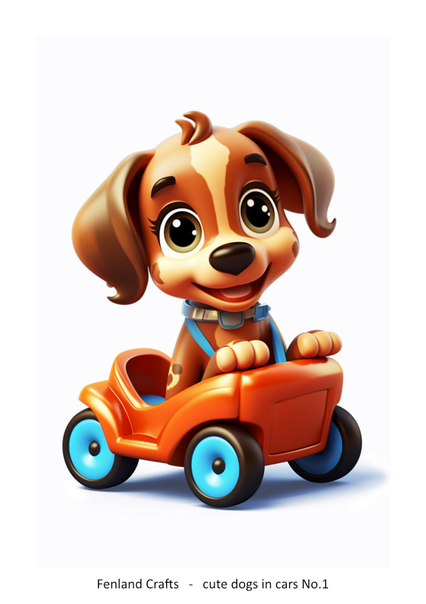Cute cartoon dog in a car