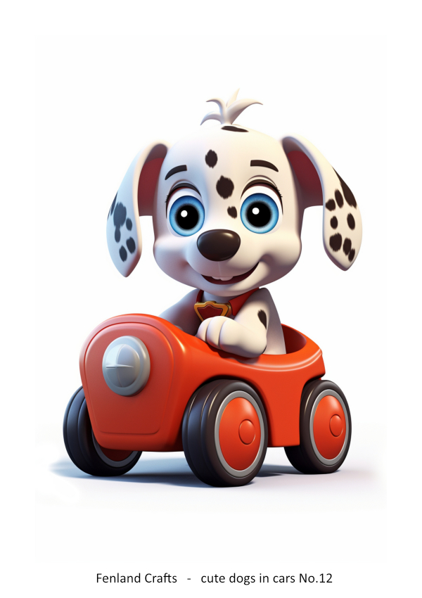 Cute cartoon dog in a car