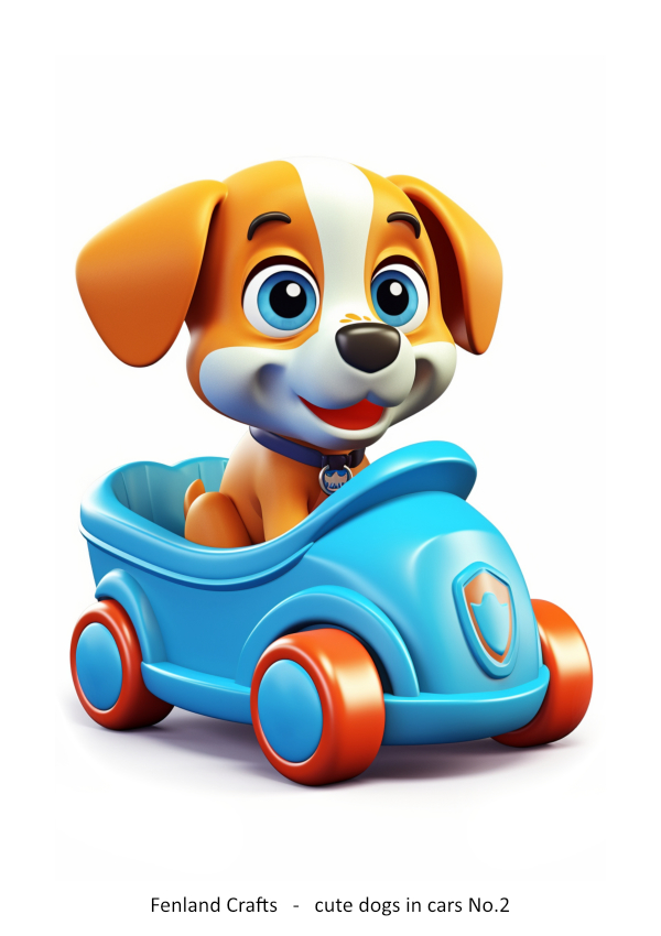 Cute cartoon dog in a car